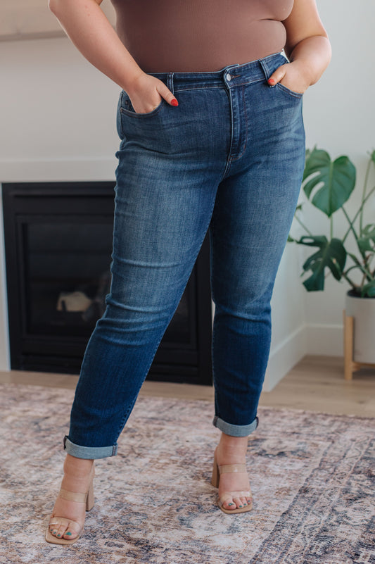 Judy Blue -Amber Cuffed Slim Fit Dark Wash Jeans