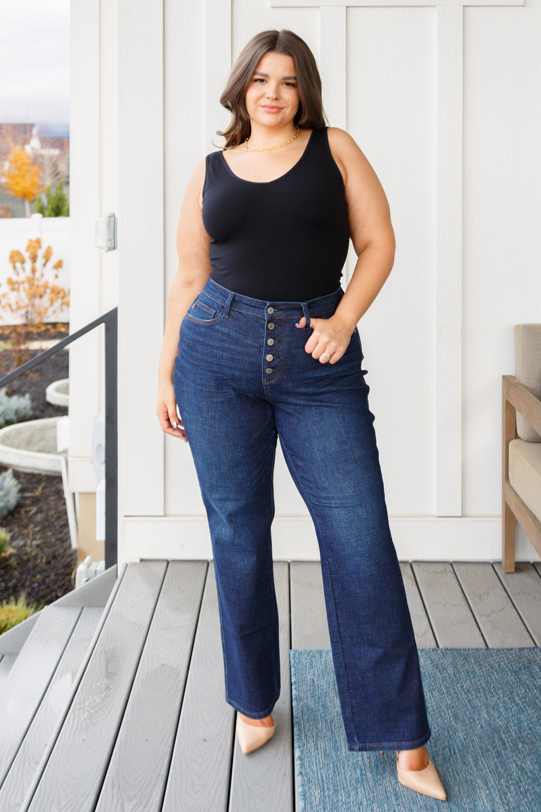 Judy Blue -Arlo High Rise Button-Fly Straight Jeans