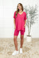 Buttery Soft V-Neck Bike Short Set in Hot Pink
