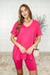 Buttery Soft V-Neck Bike Short Set in Hot Pink