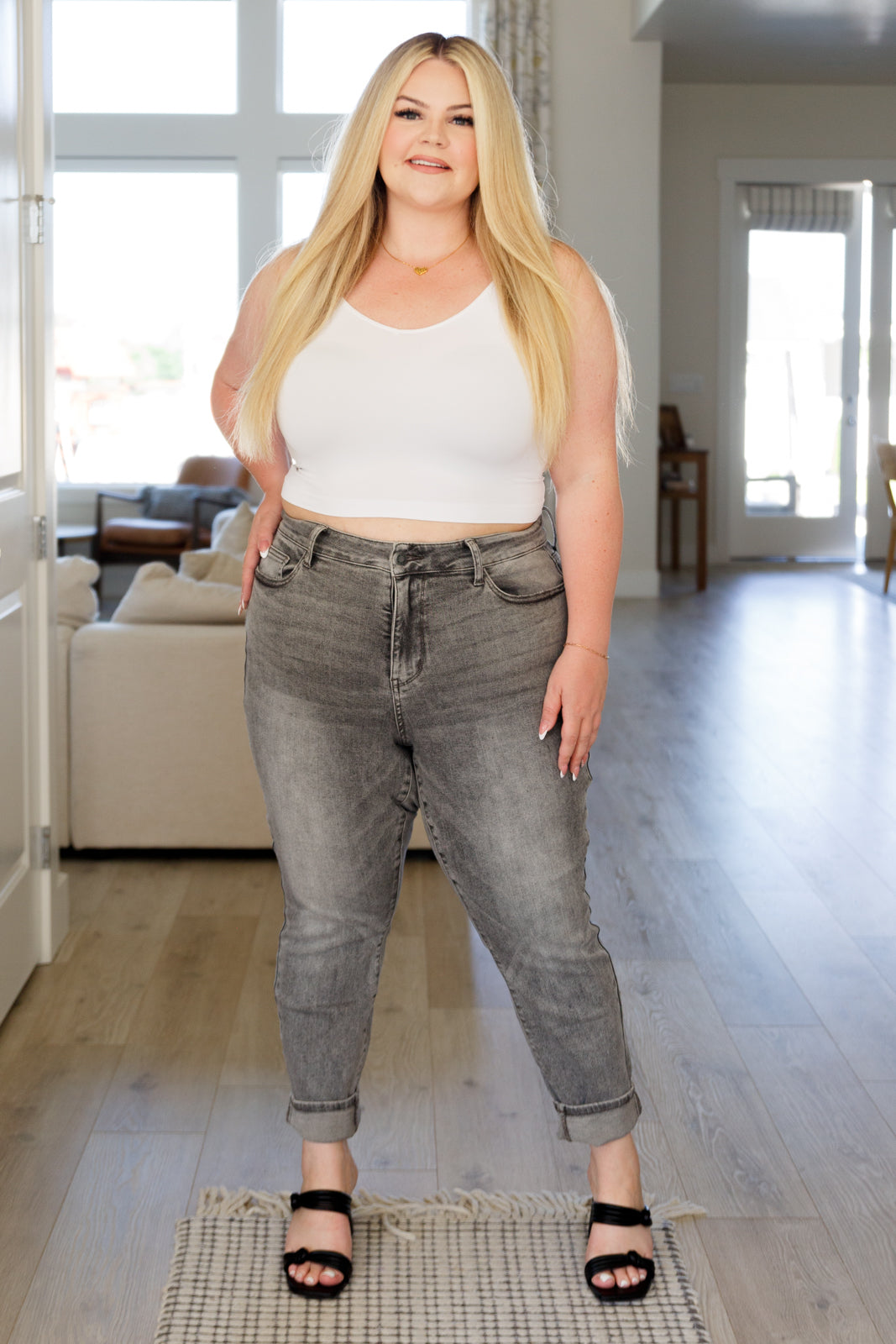 Judy Blue -Charlotte High Rise Stone Wash Slim Jeans in Gray