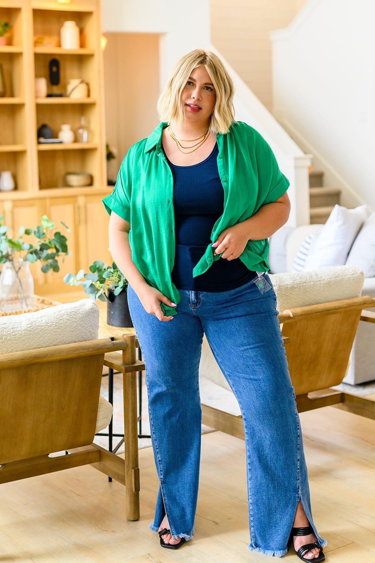 Judy Blue -Caitlin High Rise Split Hem Straight Jeans