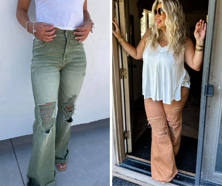 Judy Blue -Blakeley Distressed Jeans In Olive and Camel