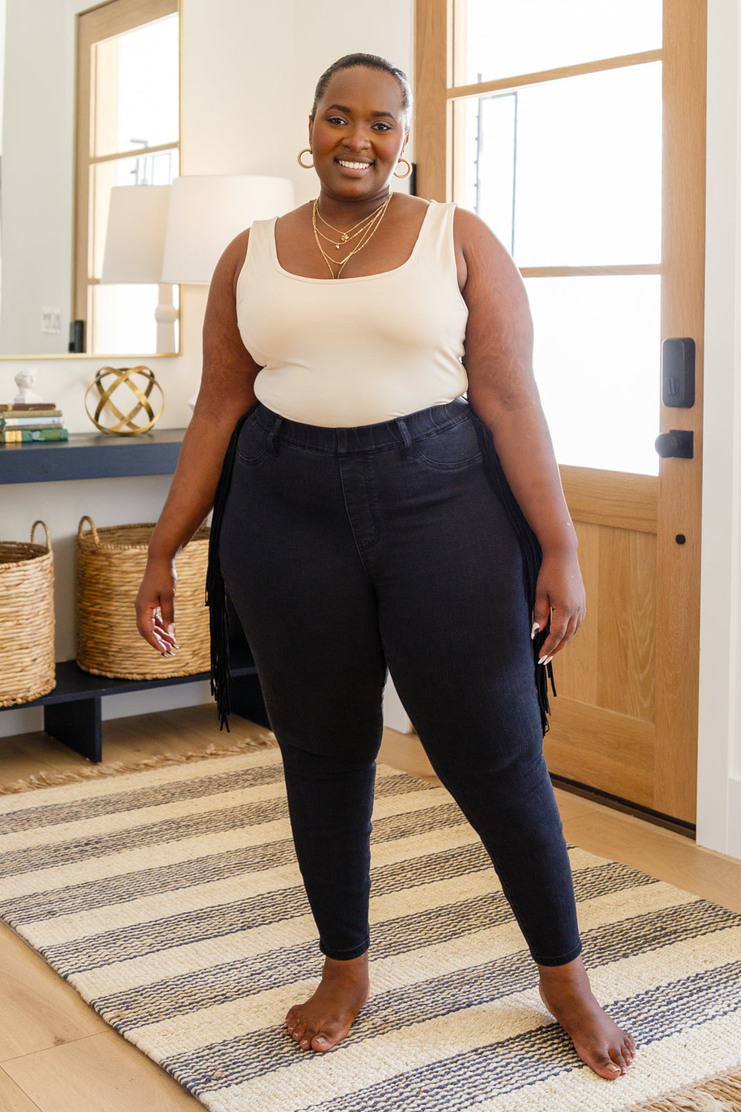 Judy Blue -Hilary Side Fringe Skinny Jegging In Black