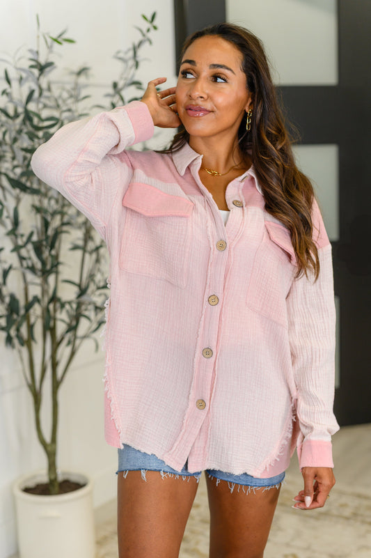 Hot & Unbothered Full Front Button Down Shacket in Pink