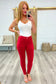 Judy Blue -Ruby High Rise Control Top Garment Dyed Skinny Jeans in Red