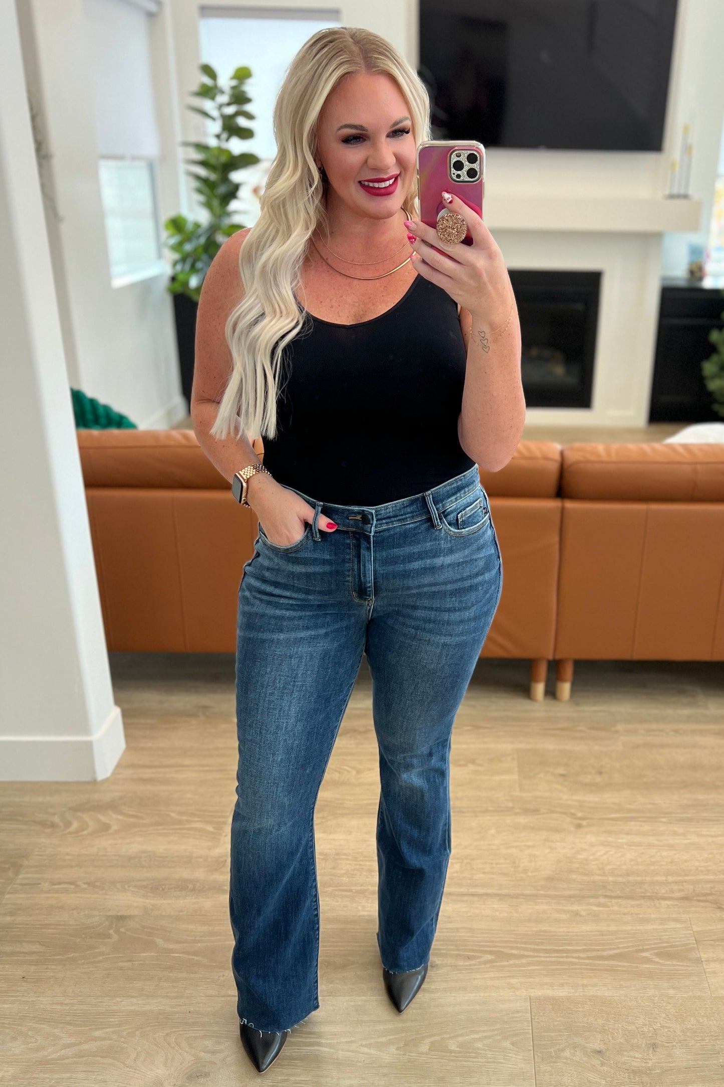 Judy Blue -Josephine Mid Rise Raw Hem Bootcut Jeans