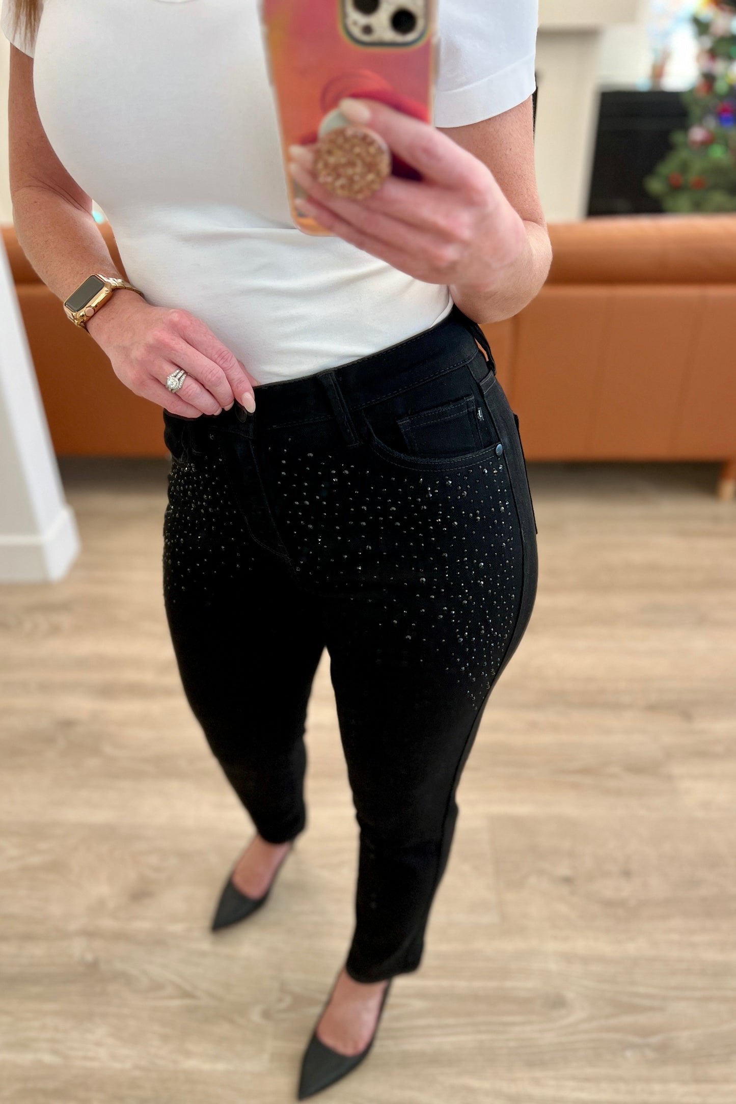 Judy Blue -Reese Rhinestone Slim Fit Jeans in Black