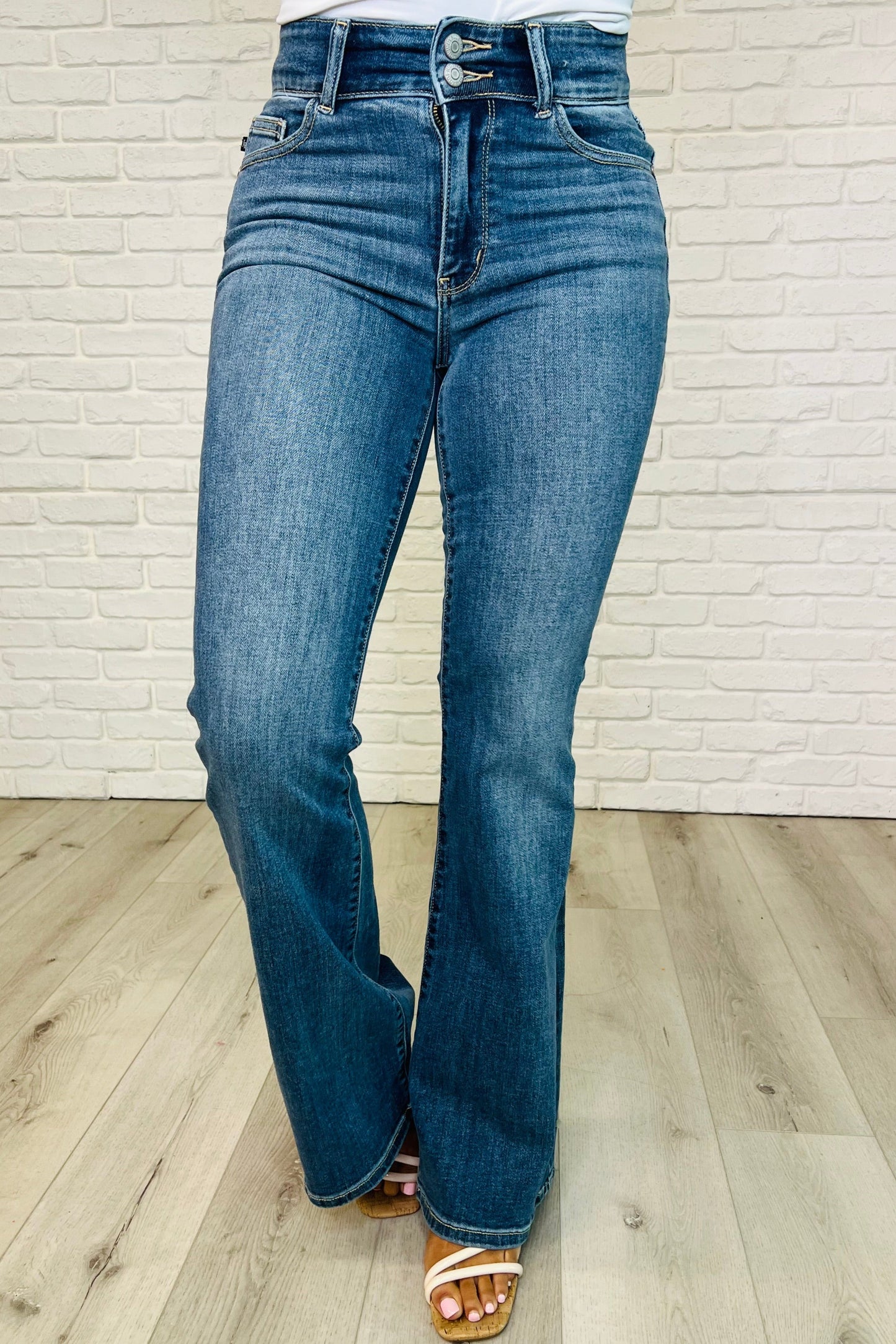 Judy Blue -Ariana High Rise Double Button Waistband Flare Jeans