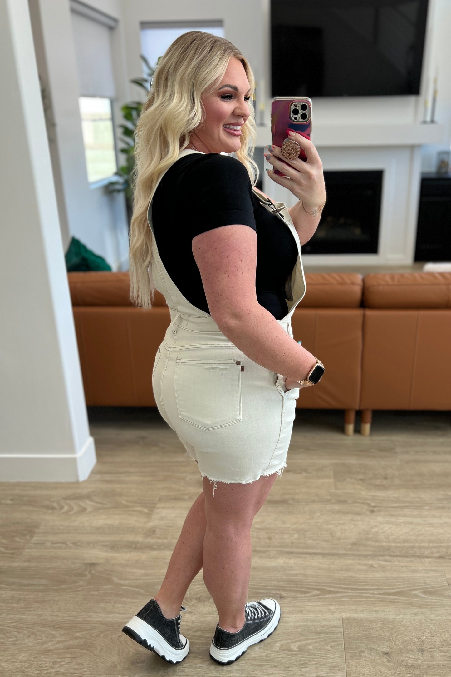 Judy Blue -Anna High Rise Garment Dyed Cutoff Shortalls in Ecru