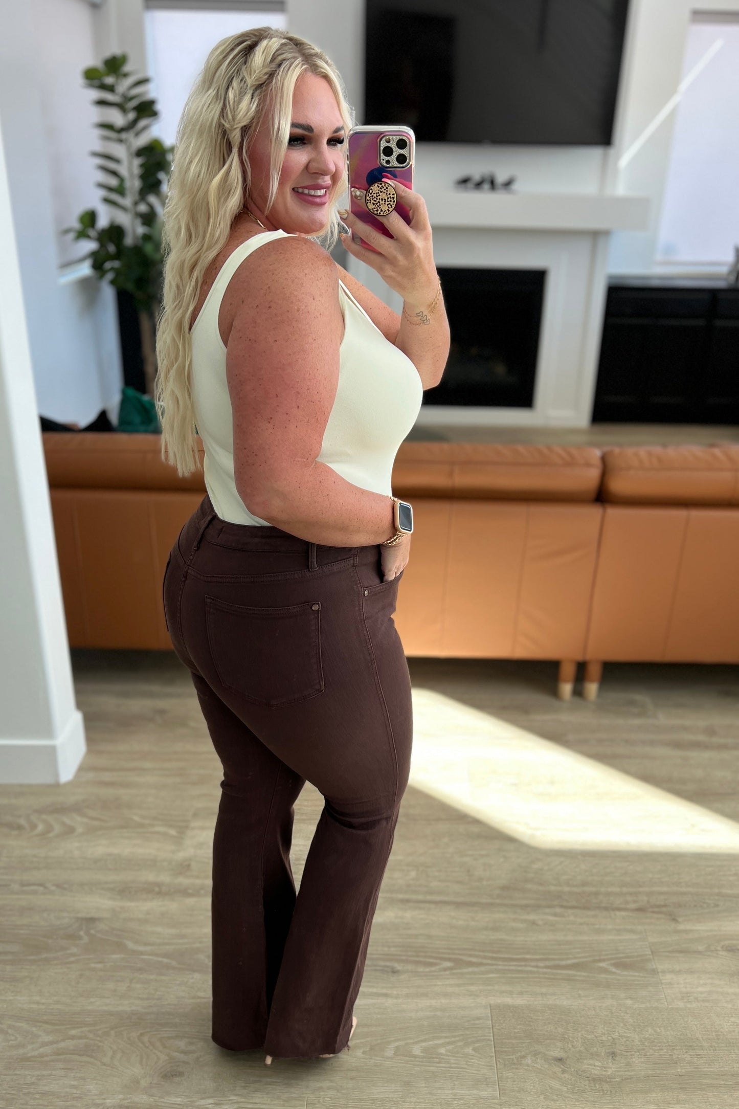 Judy Blue -Sienna High Rise Control Top Flare Jeans in Espresso