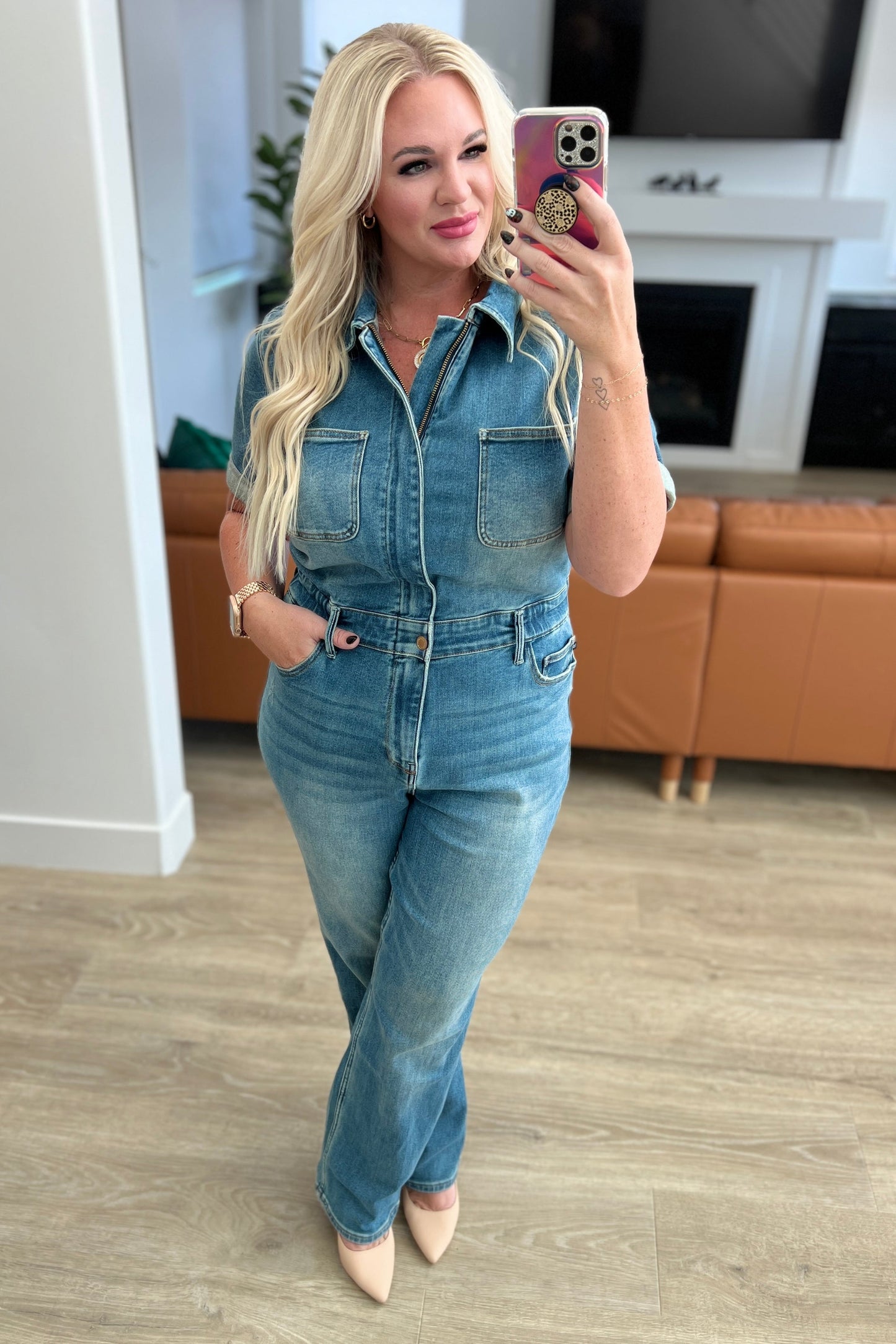 Judy Blue -Sylvia Short Sleeve Denim Jumpsuit