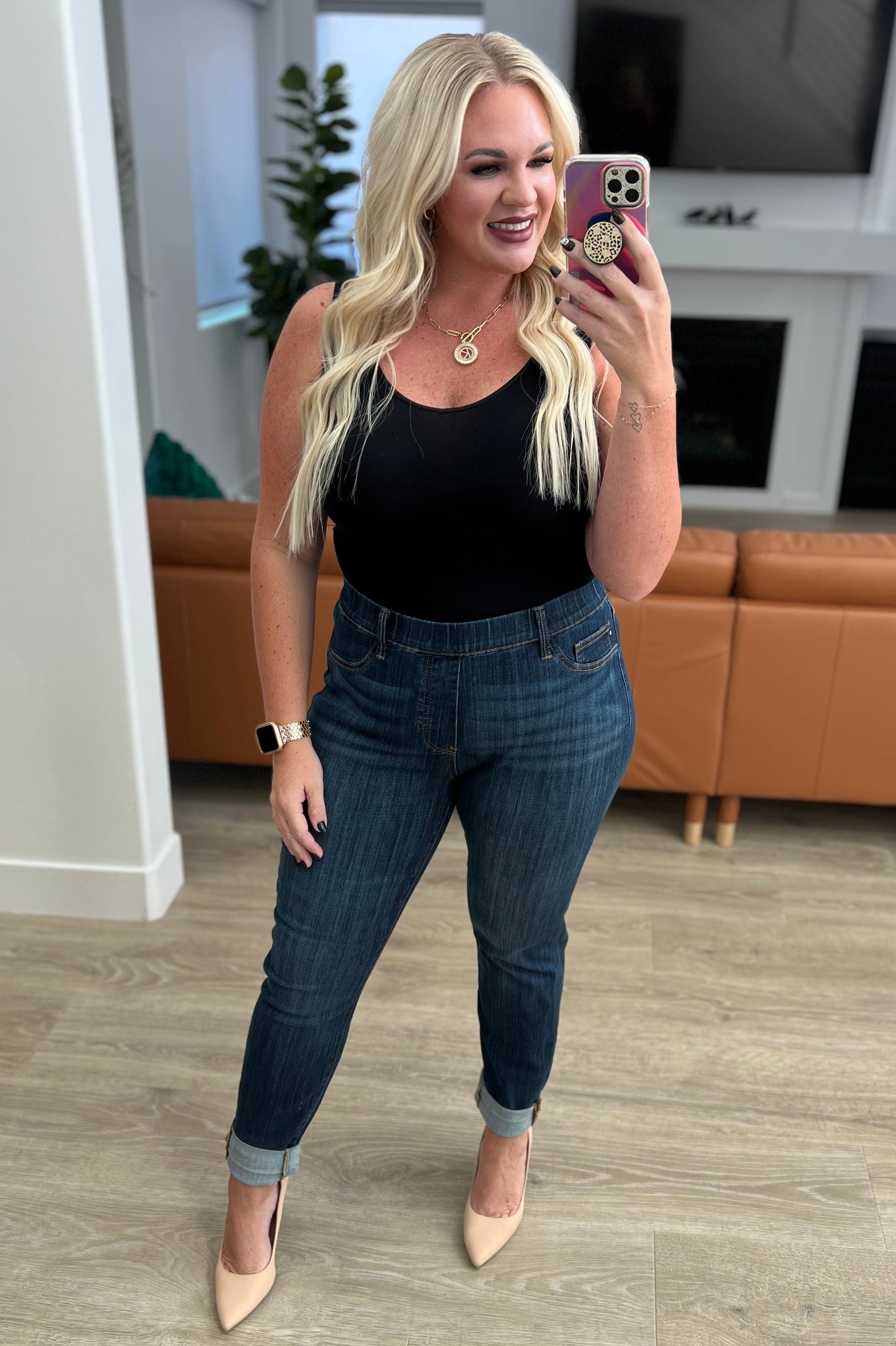 Judy Blue -Rowena High Rise Pull On Double Cuff Slim Jeans