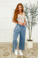 In or Out Wide Leg Cropped Pants Blue Grey