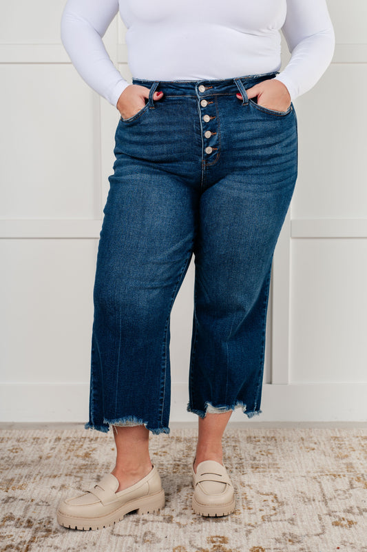 Judy Blue -Janice High Rise Button Fly Wide Leg Crop Jeans