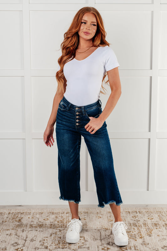 Judy Blue -Janice High Rise Button Fly Wide Leg Crop Jeans