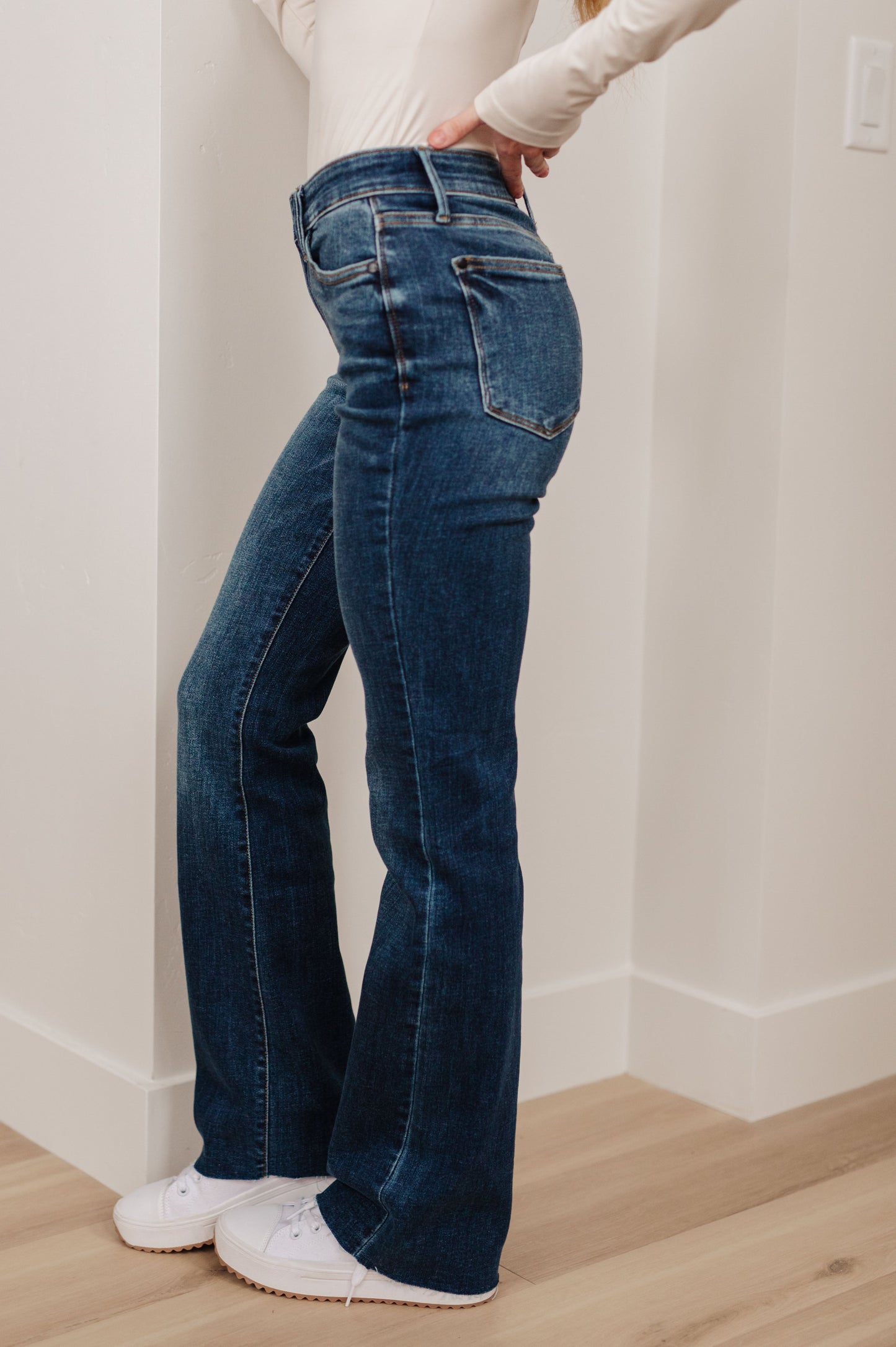 Judy Blue -Josephine Mid Rise Raw Hem Bootcut Jeans