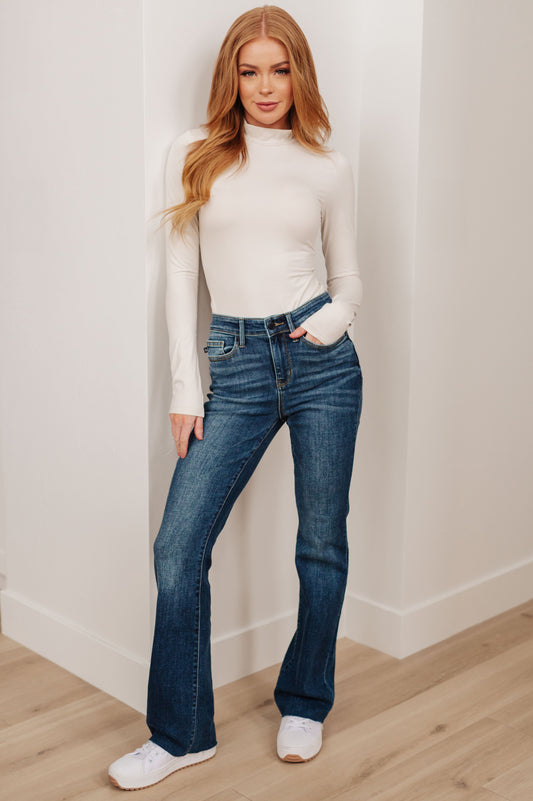 Judy Blue -Josephine Mid Rise Raw Hem Bootcut Jeans