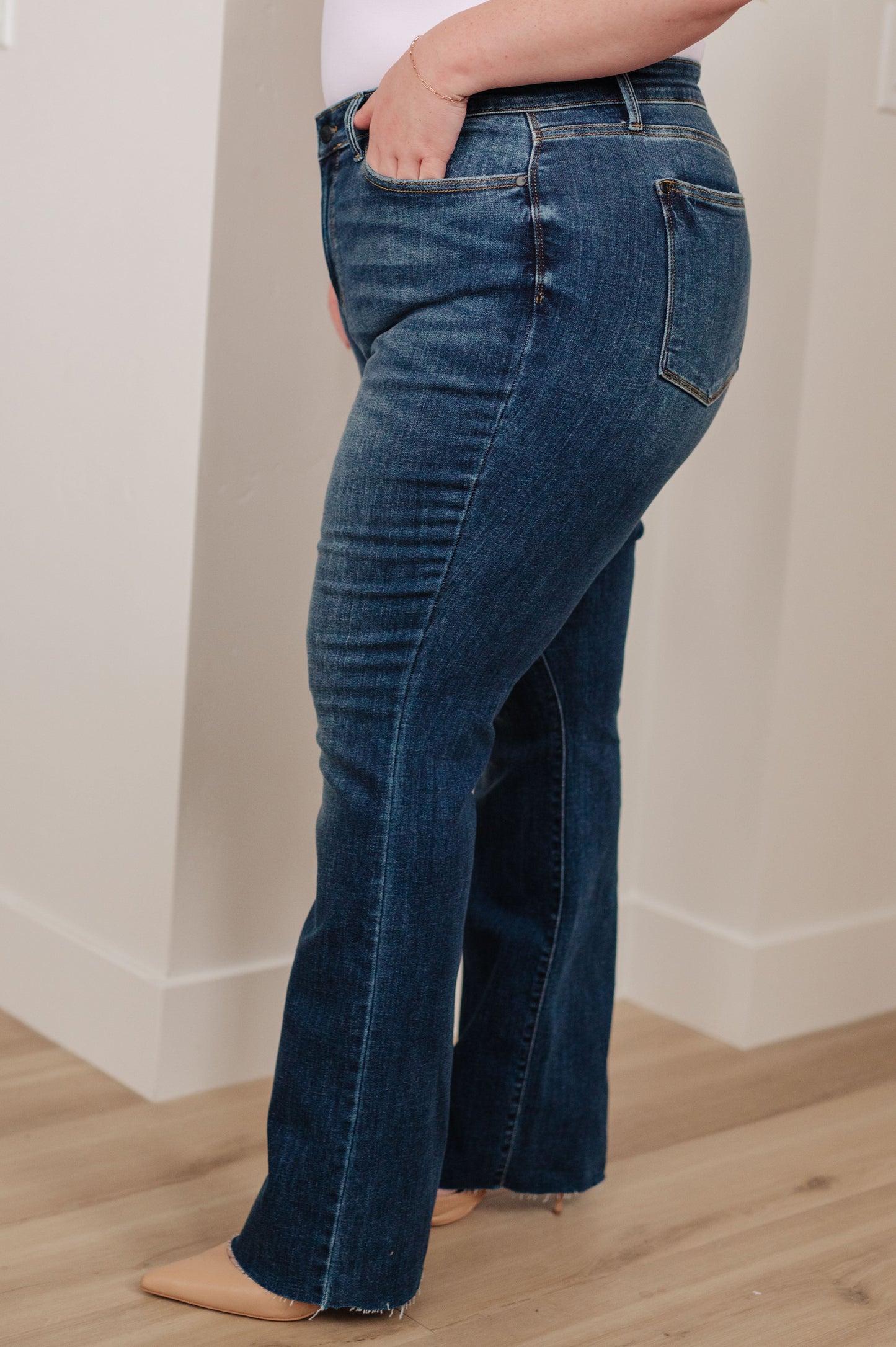 Judy Blue -Josephine Mid Rise Raw Hem Bootcut Jeans