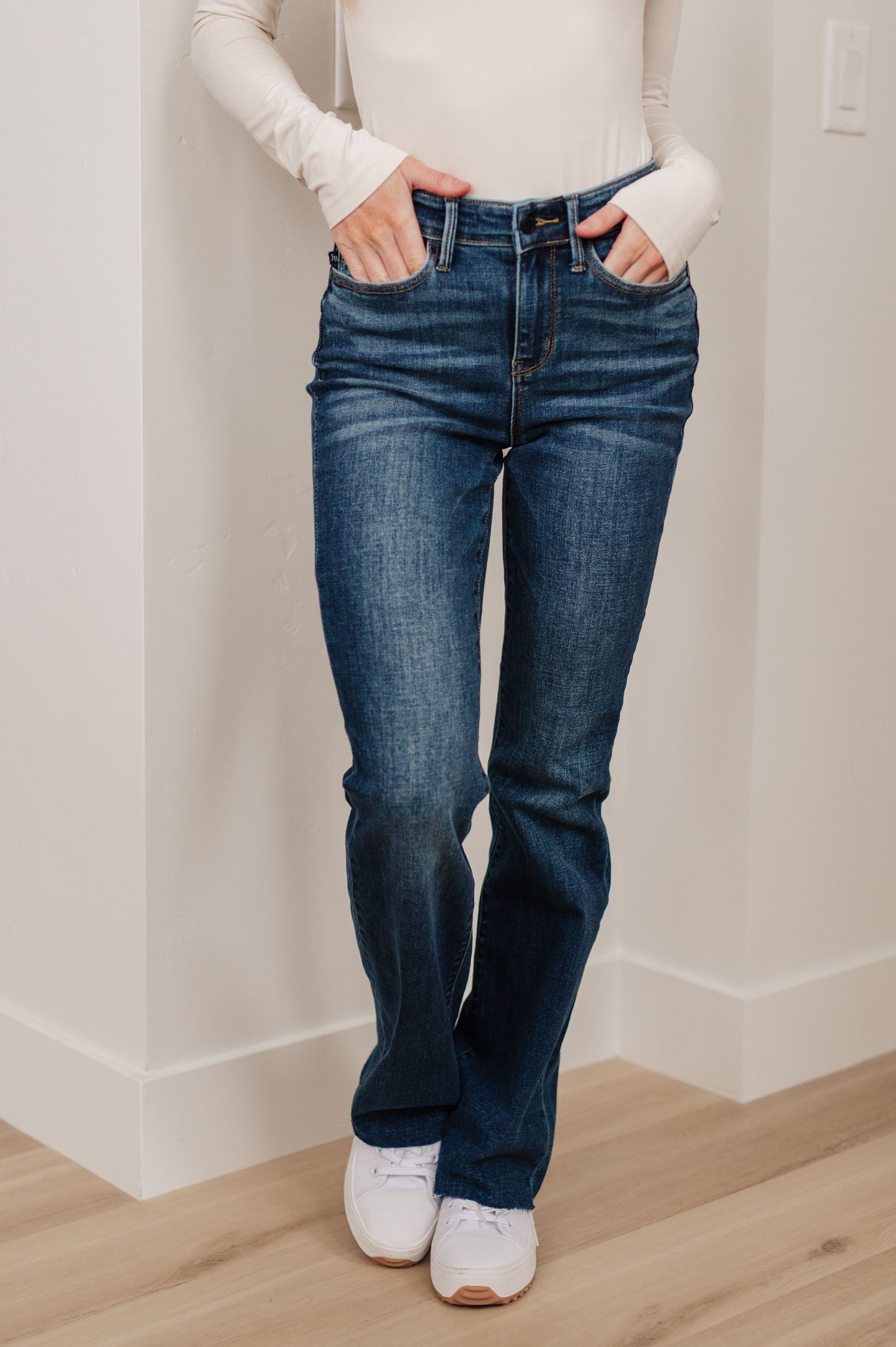 Judy Blue -Josephine Mid Rise Raw Hem Bootcut Jeans