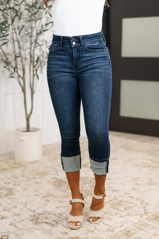 Judy Blue -Karen High Rise Double Waist Band Capri Jeans