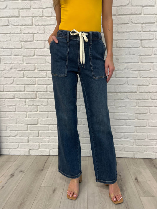 Judy Blue -Melanie High Rise Drawstring Wide Leg Jeans