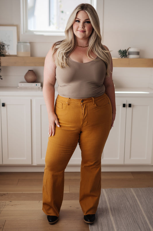 Judy Blue -Melinda High Rise Control Top Flare Jeans in Marigold