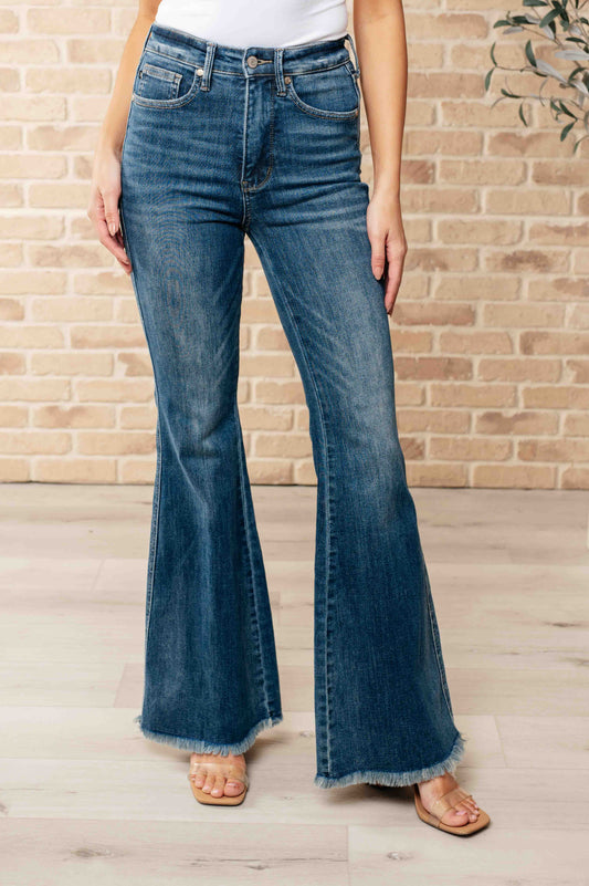 Judy Blue -Miley High Waist Control Top Frayed Hem Flare Jeans