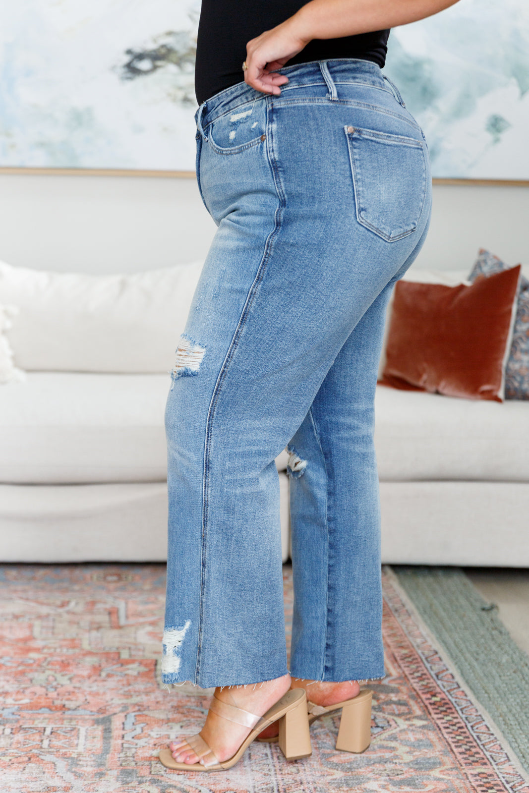 Judy Blue -Nora High Rise Rigid Magic Destroy Slim Straight Jeans