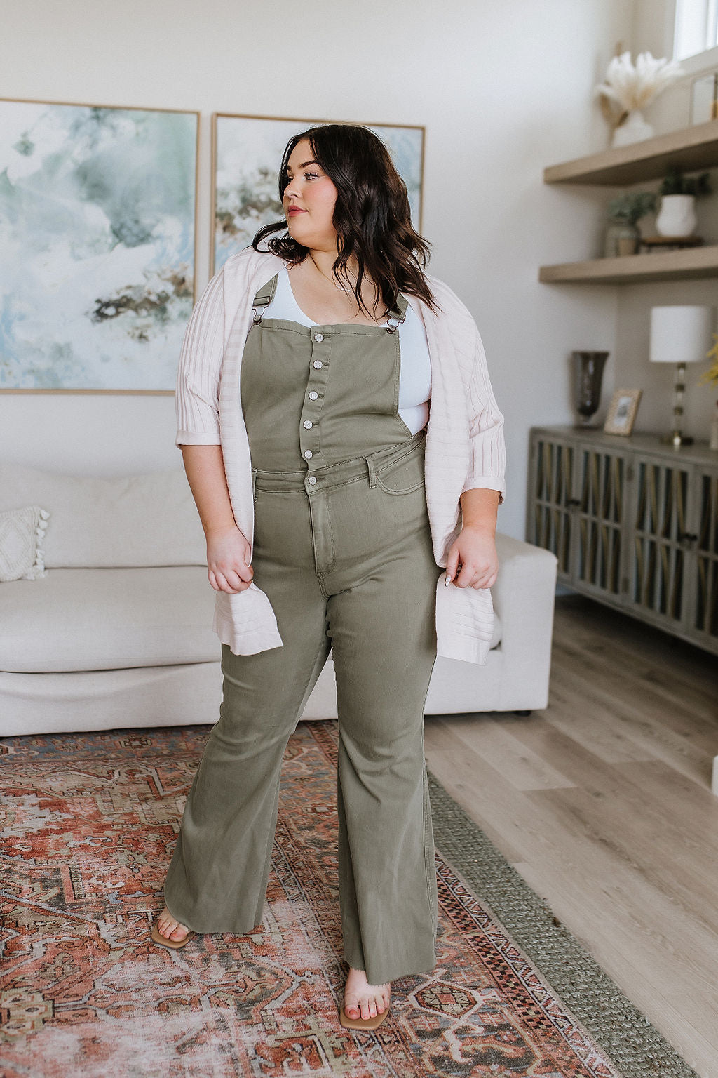 Judy Blue -Olivia Control Top Release Hem Overalls in Olive