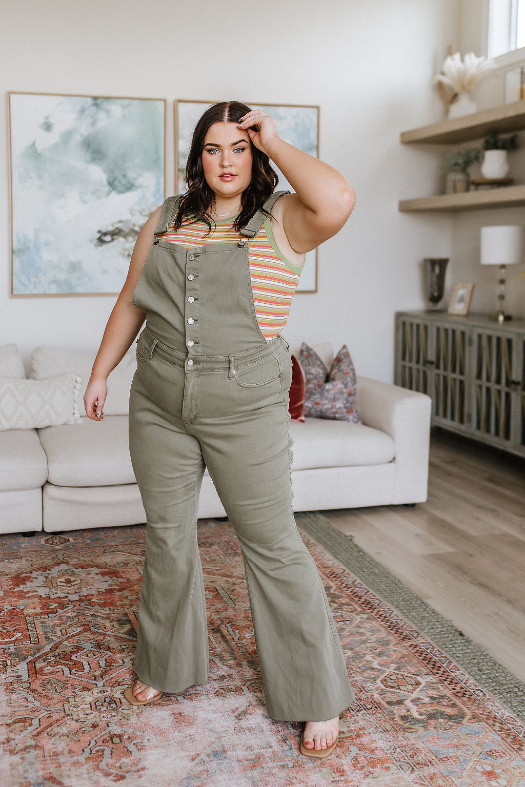 Judy Blue -Olivia Control Top Release Hem Overalls in Olive