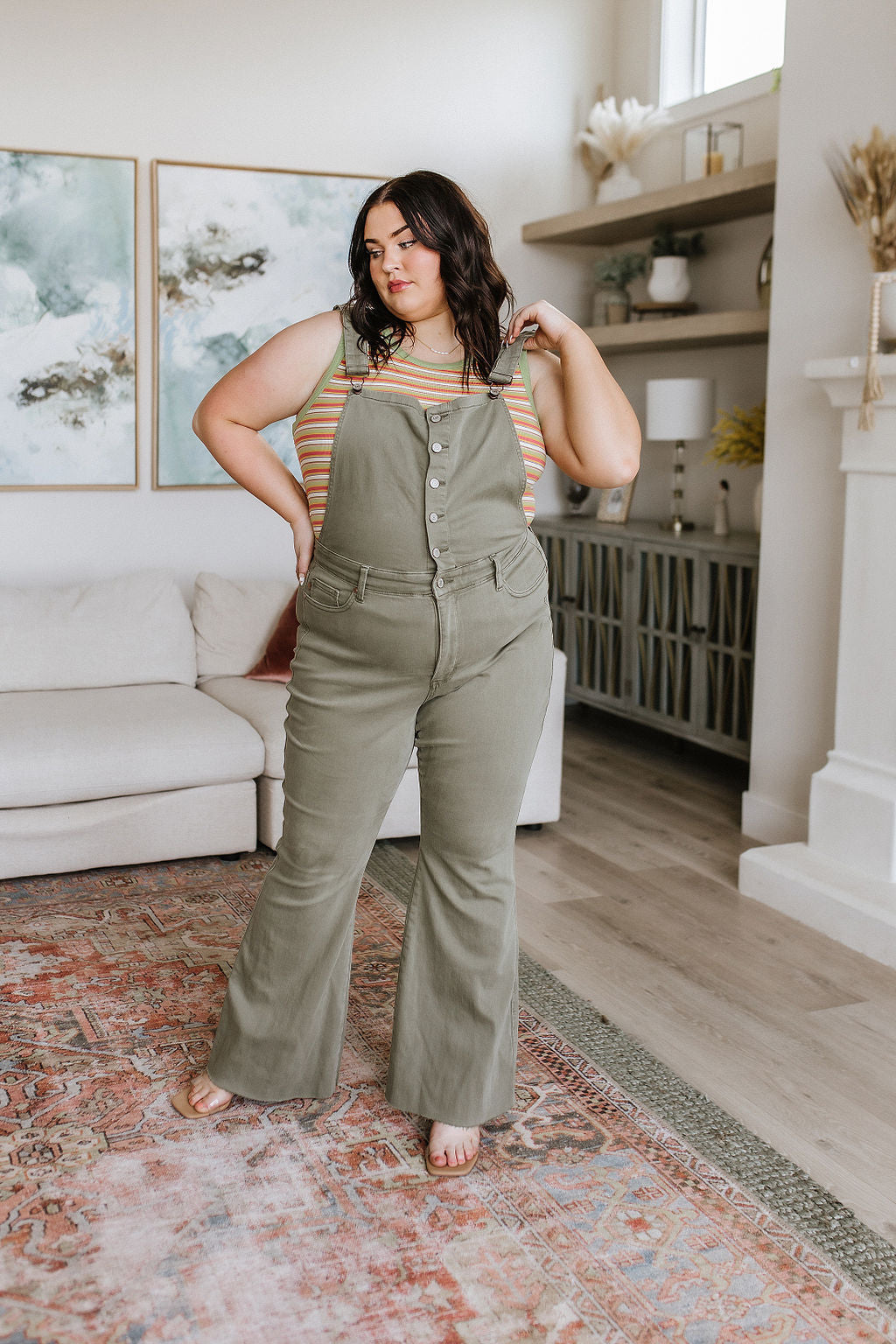 Judy Blue -Olivia Control Top Release Hem Overalls in Olive