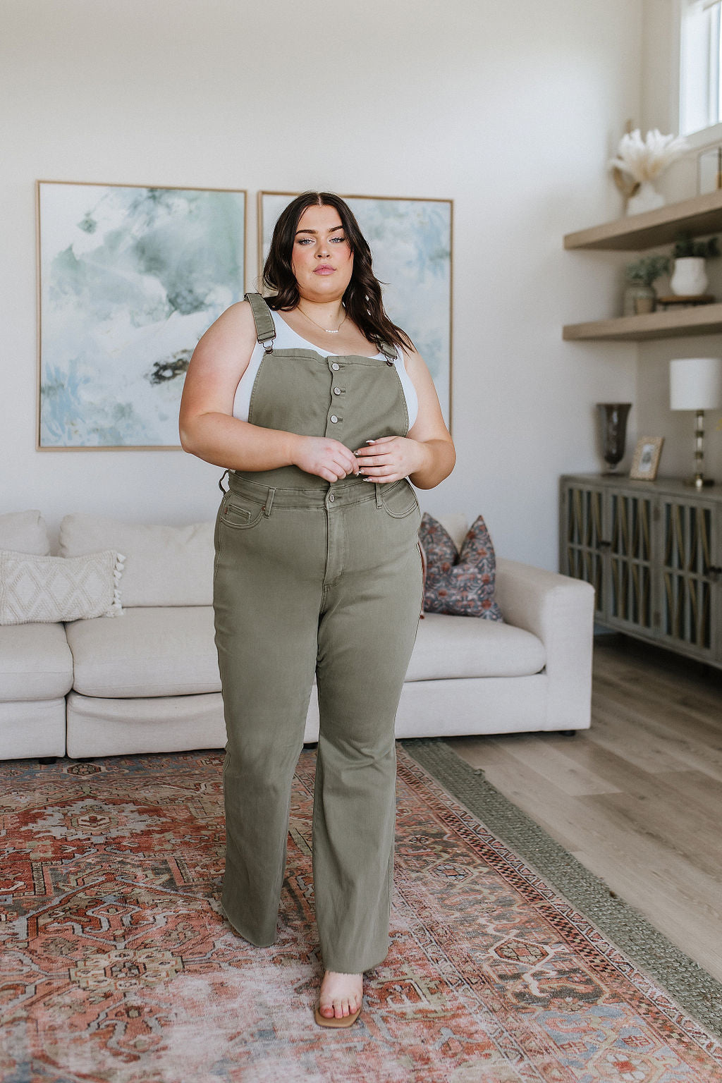 Judy Blue -Olivia Control Top Release Hem Overalls in Olive