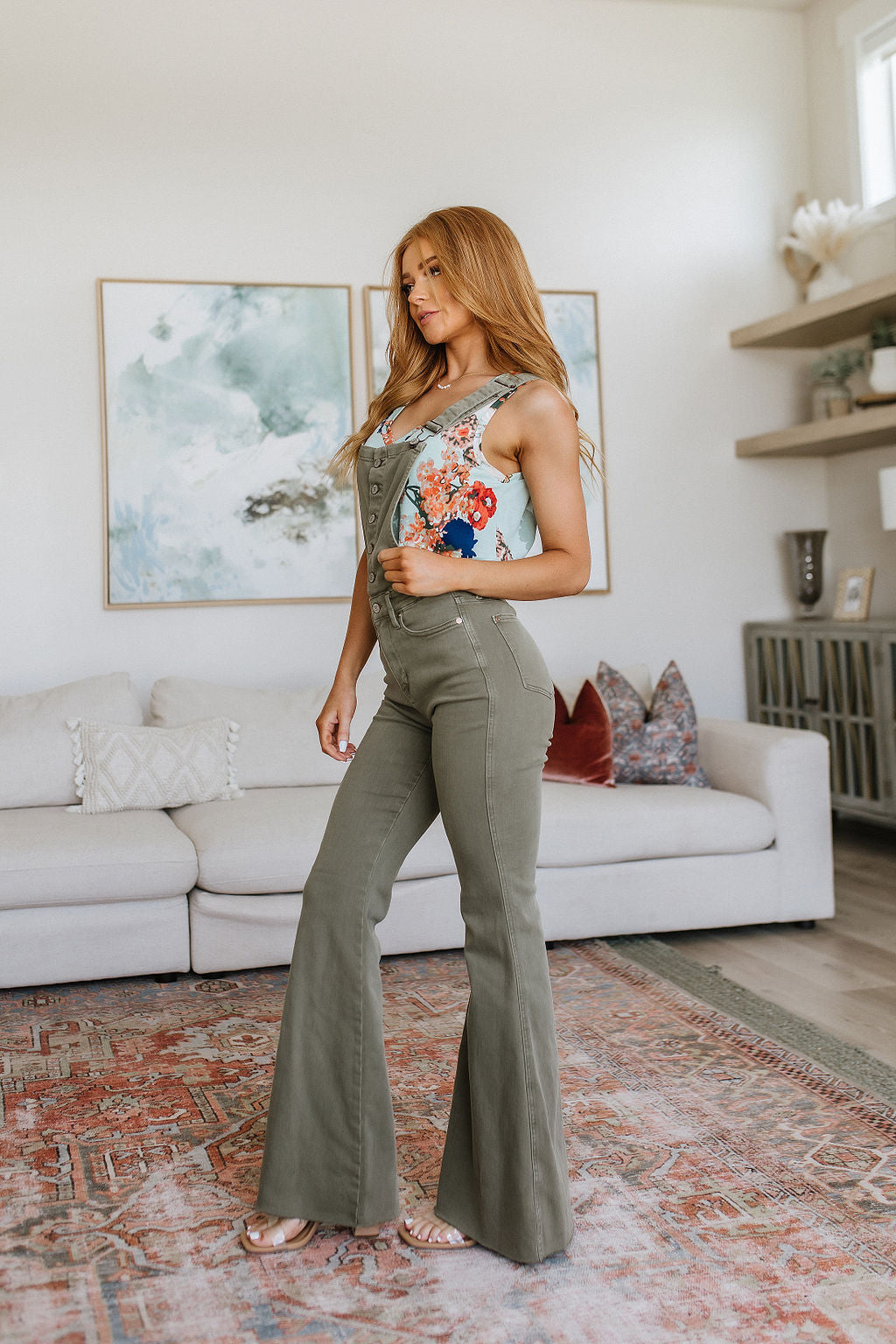 Judy Blue -Olivia Control Top Release Hem Overalls in Olive