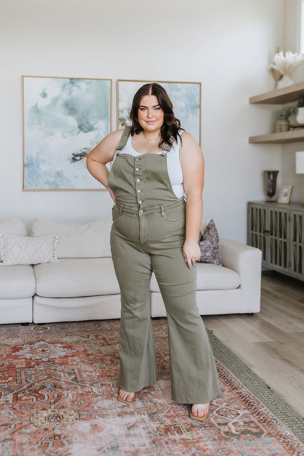 Judy Blue -Olivia Control Top Release Hem Overalls in Olive