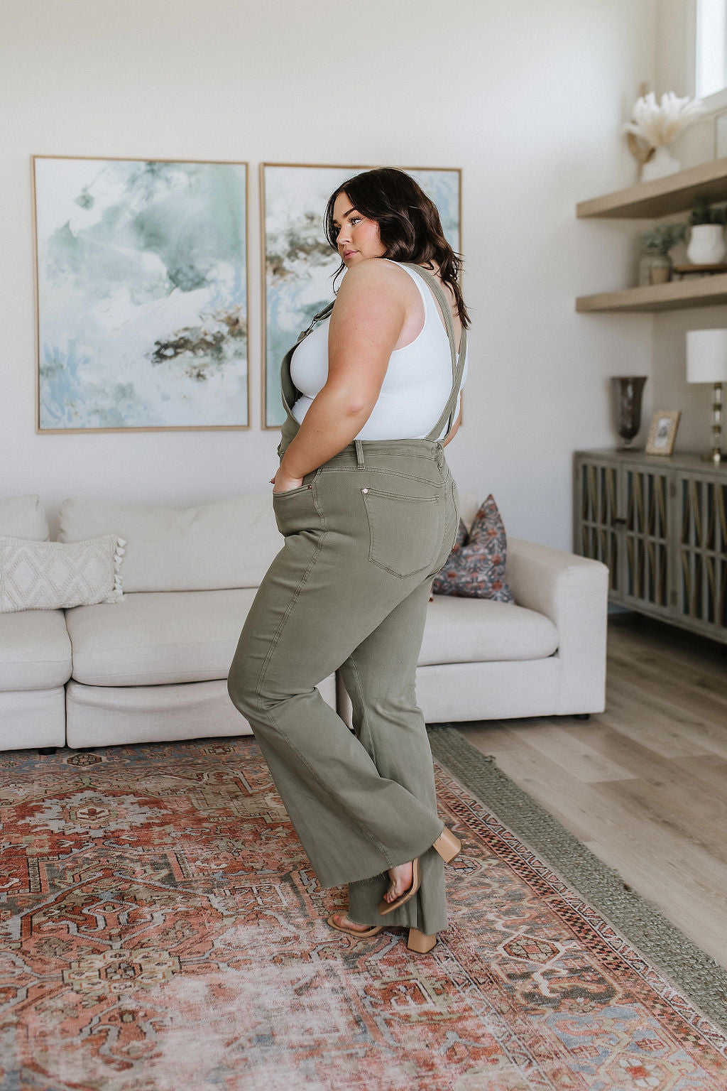 Judy Blue -Olivia Control Top Release Hem Overalls in Olive