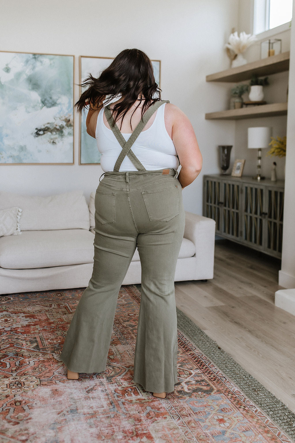 Judy Blue -Olivia Control Top Release Hem Overalls in Olive