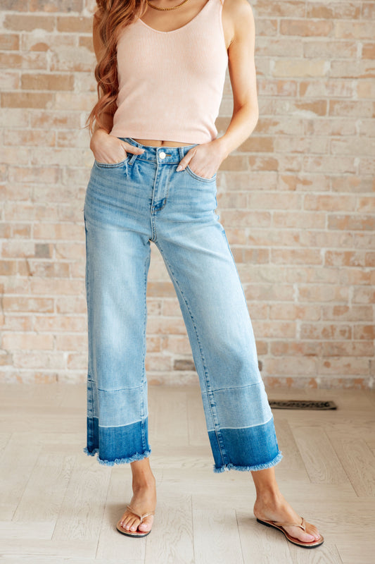 Judy Blue -Olivia High Rise Wide Leg Crop Jeans in Medium Wash