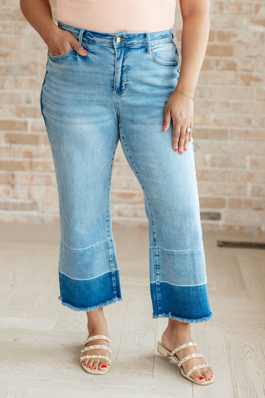 Judy Blue -Olivia High Rise Wide Leg Crop Jeans in Medium Wash