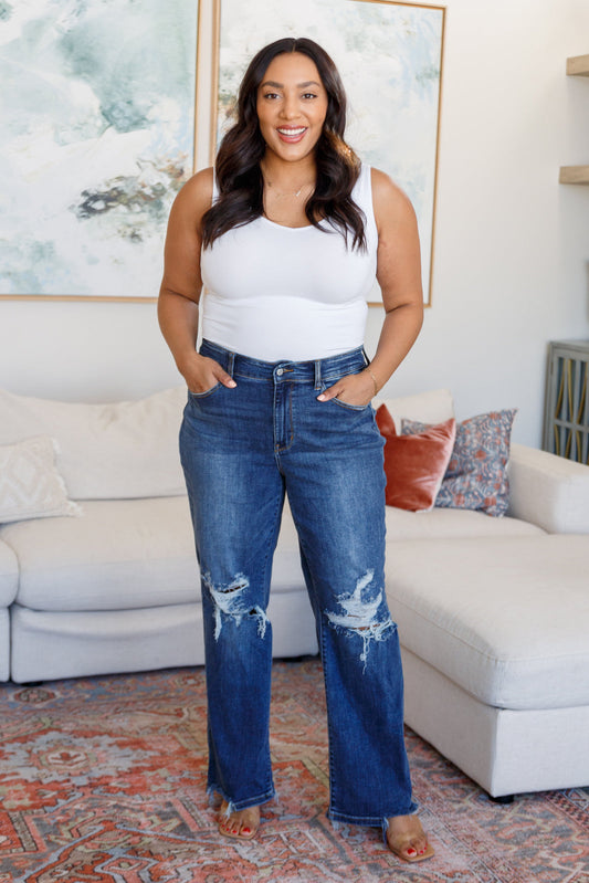 Judy Blue -Rose High Rise 90's Straight Jeans in Dark Wash