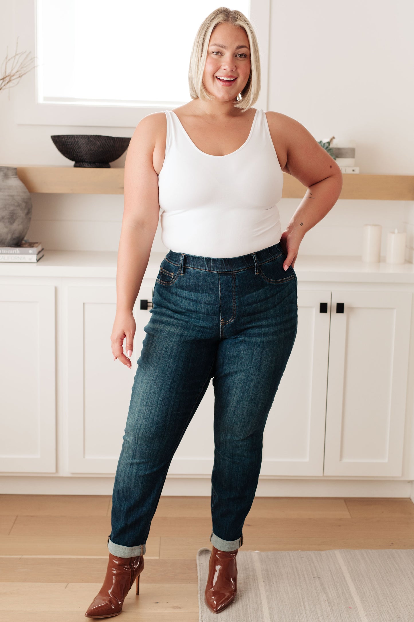 Judy Blue -Rowena High Rise Pull On Double Cuff Slim Jeans