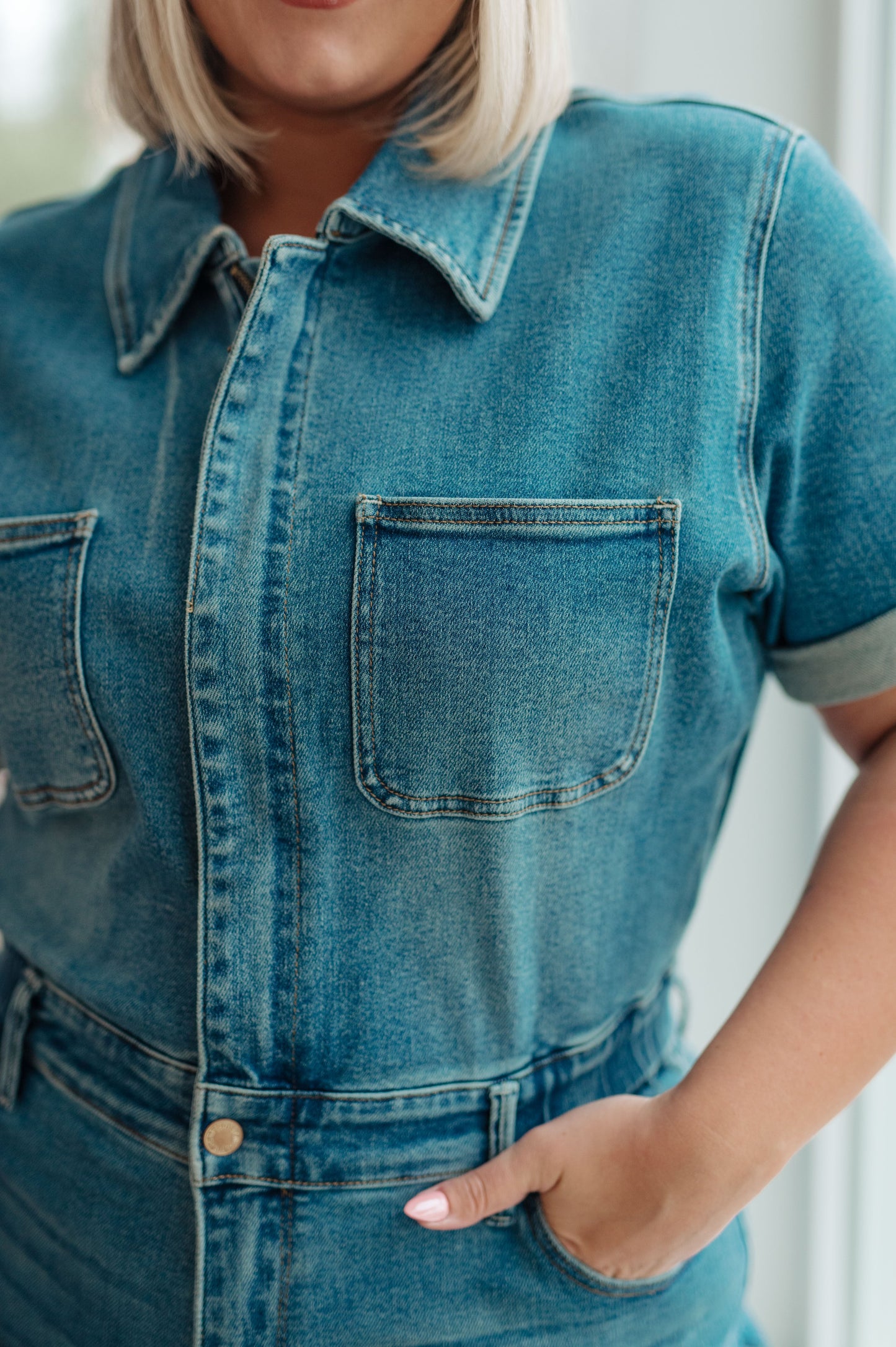 Judy Blue -Sylvia Short Sleeve Denim Jumpsuit