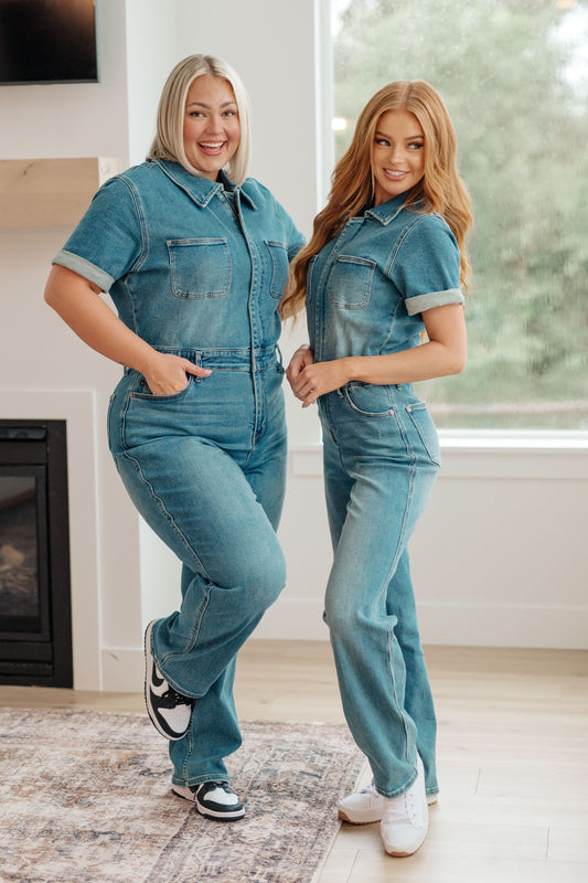 Judy Blue -Sylvia Short Sleeve Denim Jumpsuit