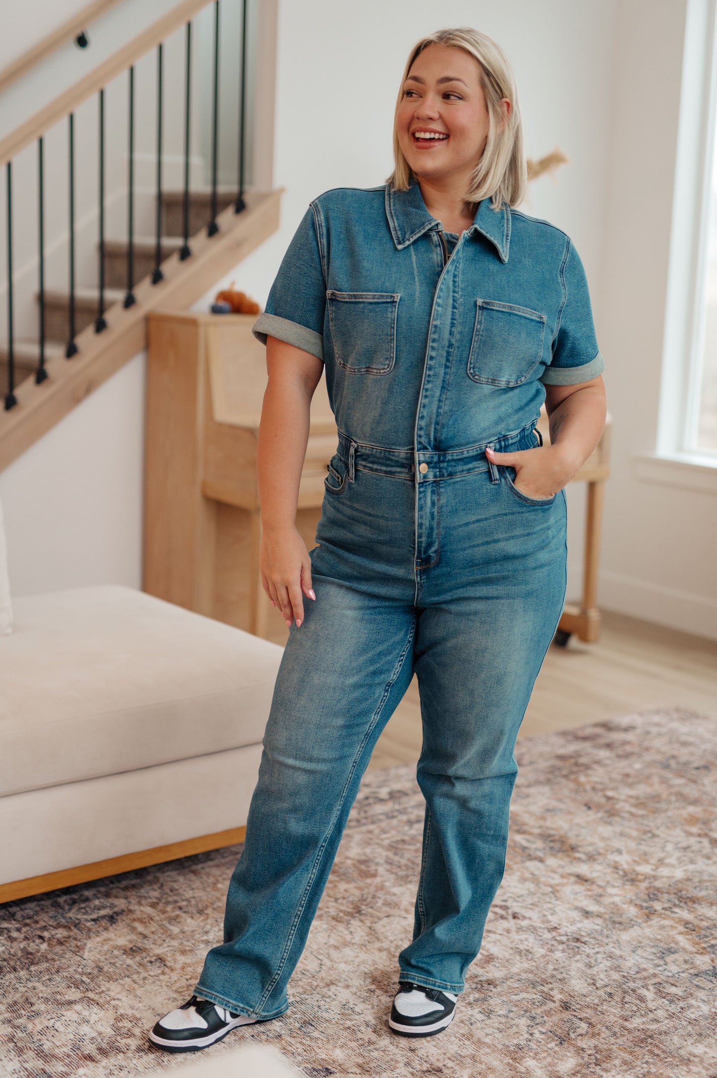 Judy Blue -Sylvia Short Sleeve Denim Jumpsuit