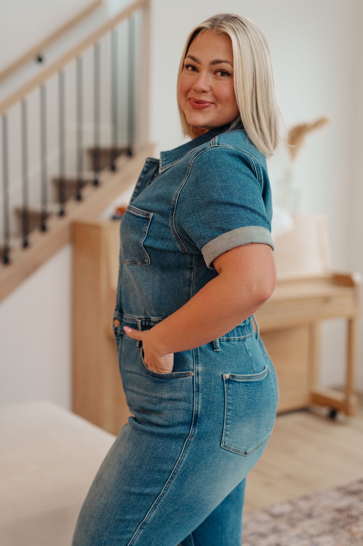 Judy Blue -Sylvia Short Sleeve Denim Jumpsuit