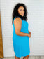 The Power I Hold V-Neck Ribbed Knit Dress in Aqua Glow