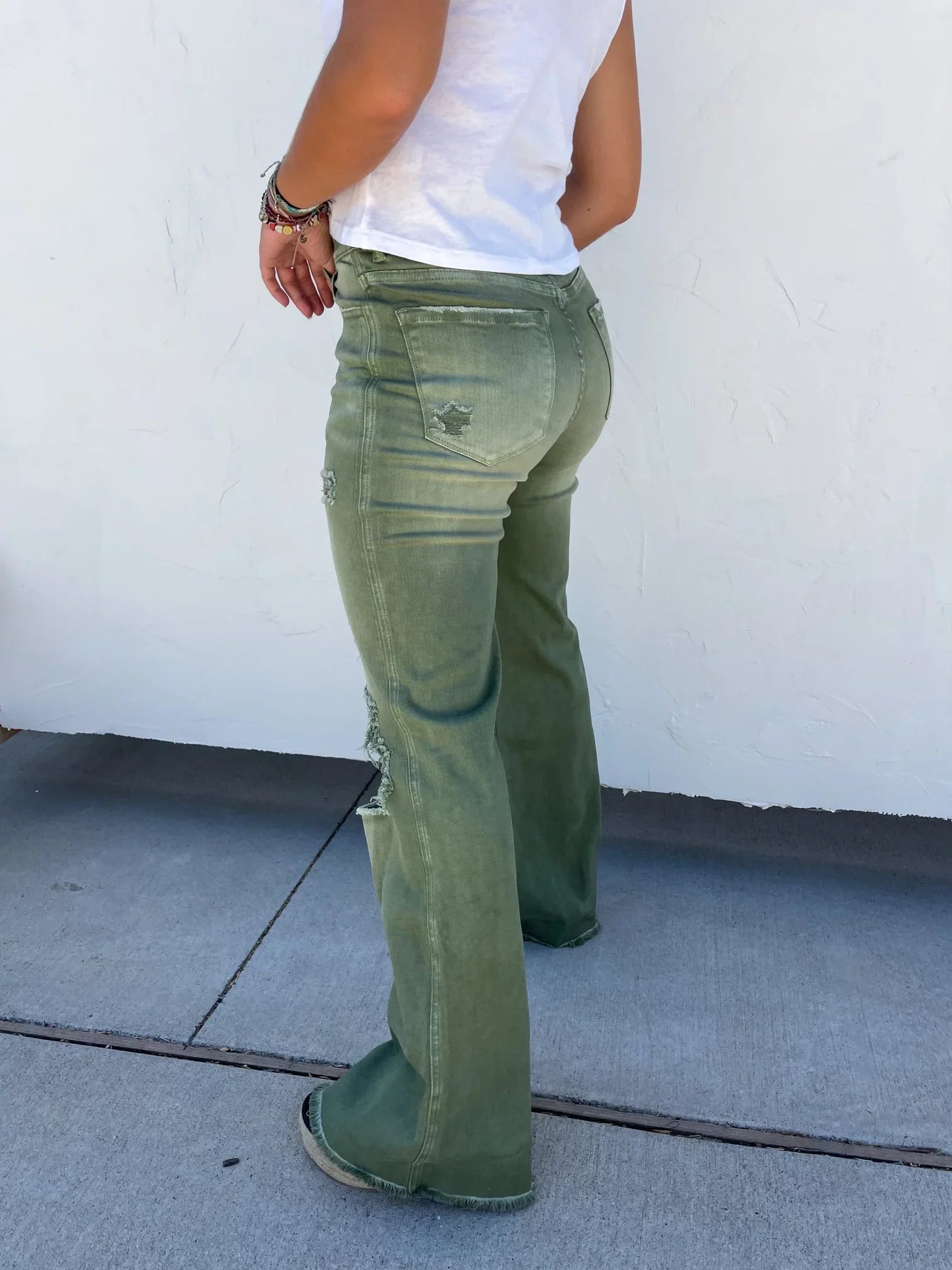 Judy Blue -Blakeley Distressed Jeans In Olive and Camel