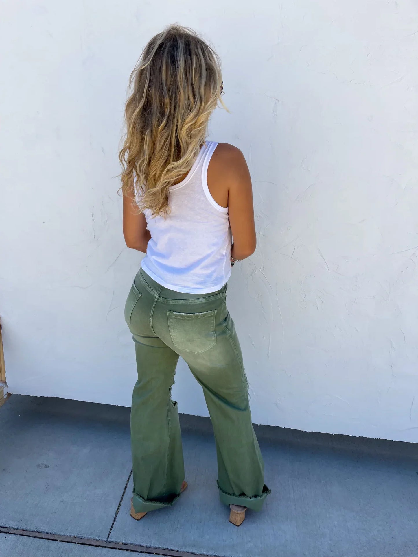 Judy Blue -Blakeley Distressed Jeans In Olive and Camel