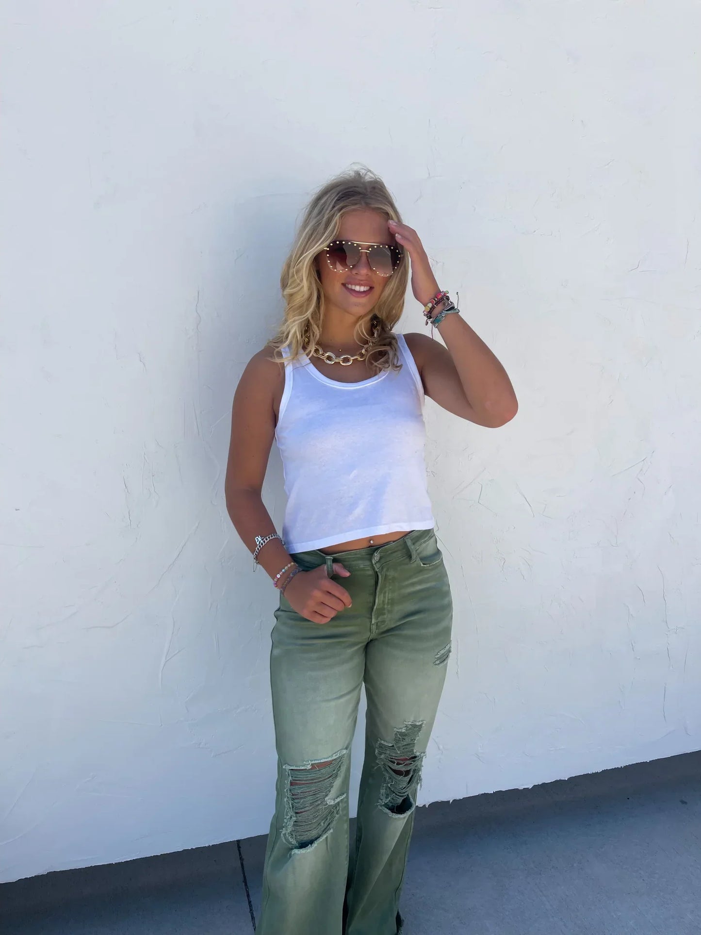 Judy Blue -Blakeley Distressed Jeans In Olive and Camel